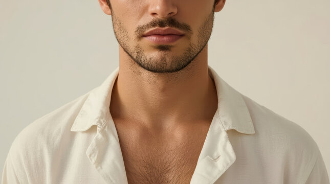 Confident man jawline neck chest white shirt portrait