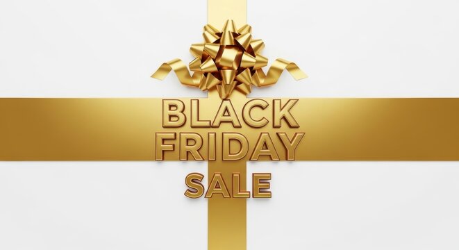 Elegant Black Friday Sale Banner With Golden Ribbon And Gift Bow Design