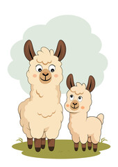 Fototapeta premium illustration of two cartoon llamas