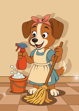 illustration of a dog cleaning