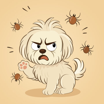 illustration of a dog bothered by ticks