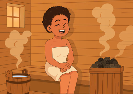 illustration of a woman having a sauna