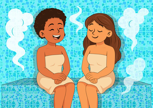 illustration of a girlfriends taking a Turkish bath