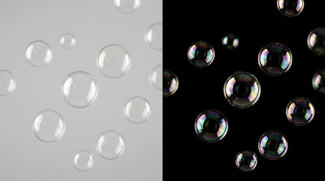 Transparent soap bubbles with alpha channel matte mask for easy compositing and editing transparent floating abstract background compositing reflection isolated