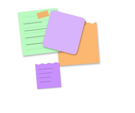 Colorful sticky notes and paper pads with lines for writing reminders and tasks arranged in a casual stack for office work planning and organizing projects on a flat surface