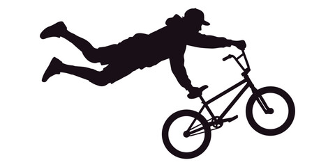 Fototapeta premium Silhouette of a bmx rider performing a superman trick on a white background cyclist