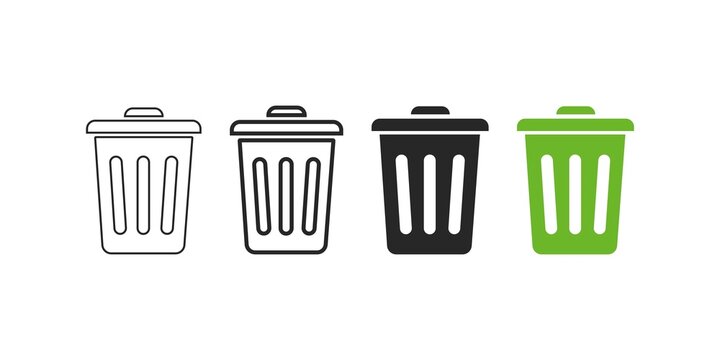 Collection of four different styles of trash can icons representing design options and versatility