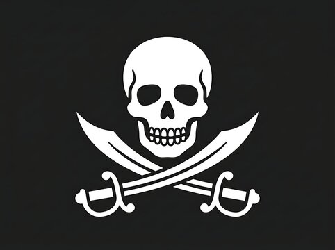 Jolly Roger pirate flag with skull and crossed swords icon