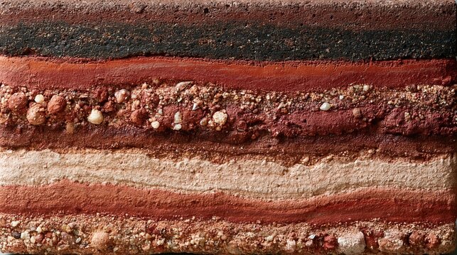 Layered rammed earth soil strata cross-section decorative texture