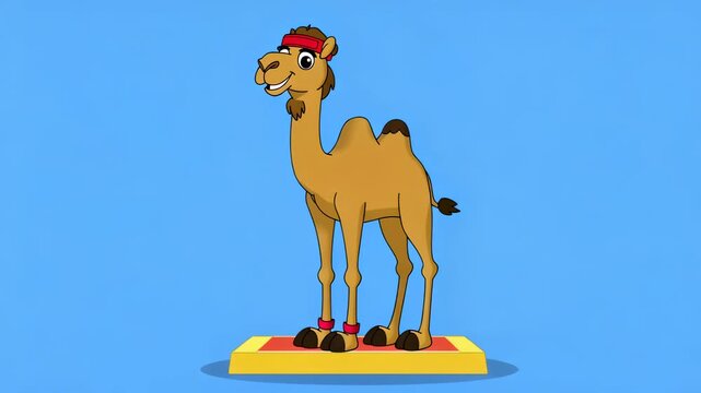 Camel walking animated sequence in studio with blue background and subtle lighting shifts