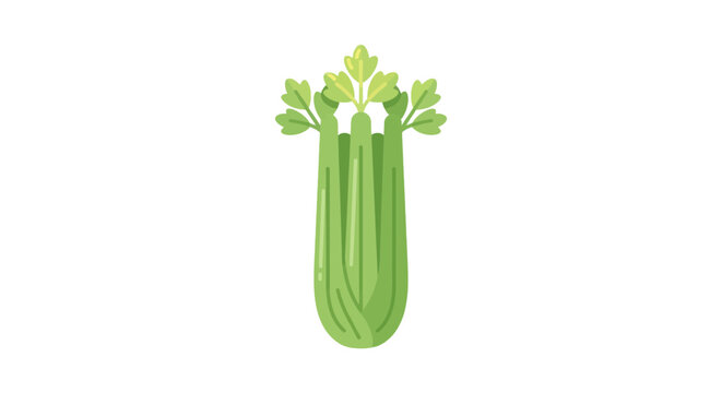 A vibrant green celery stalk is depicted in a flat vector illustration style