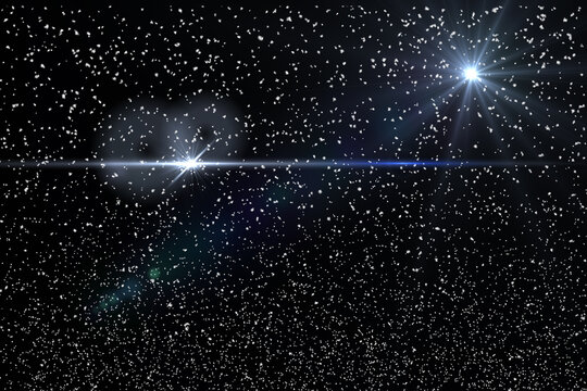 Bright Blue Lens Flares and Starburst in Deep Space