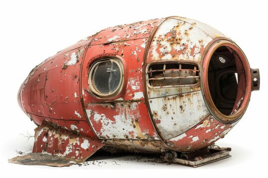 Abandoned Dystopian Space Capsule Prop Isolated on White