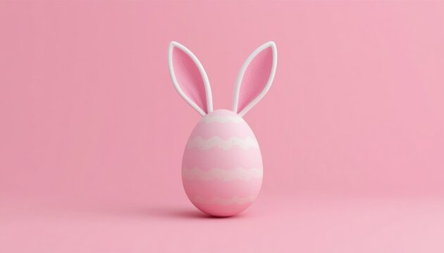Minimalist pastel pink easter egg decorated with bunny ears against a soft solid background