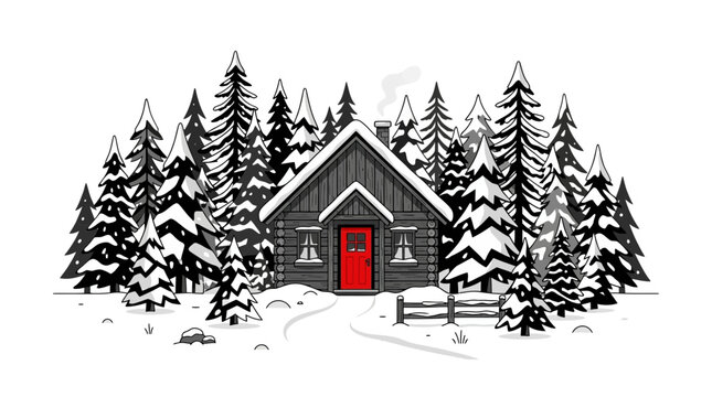 Winter Log Cabin Vector Illustration