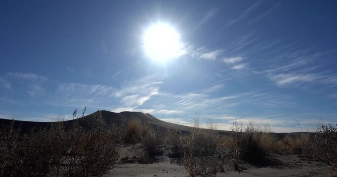 Clouds moving over sand dunes at Bruneau Dunes State Park, Idaho