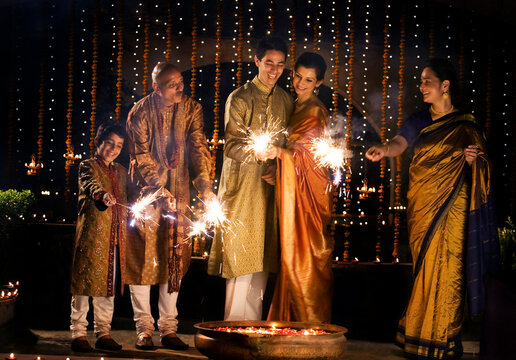 Family playing with firecrackers 