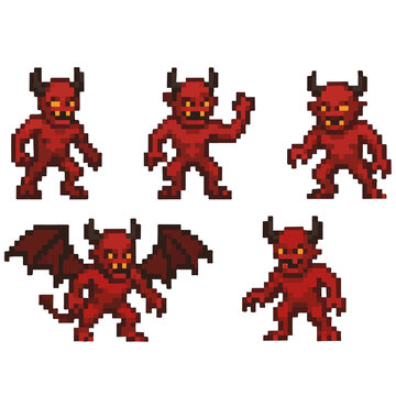 demon-pixel-art,-eps-10-illustration