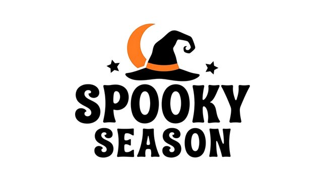 Spooky season halloween graphic with witch hat moon and stars isolated on white