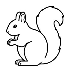 Naklejka premium Hand-traced vector outline icon illustration of a cute squirrel sitting upright holding a nut in its paws, simple black line drawing for coloring books, wildlife clip art and nature designs