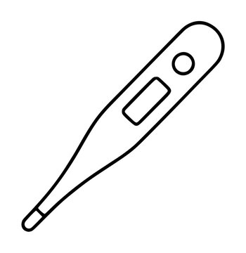 Hand-traced vector line icon illustration of a digital pet thermometer for veterinary use, isolated simple outline drawing with clean minimalist design for animal healthcare graphics