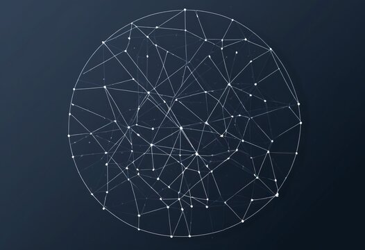 Abstract geometric network sphere on dark background, digital connection concept