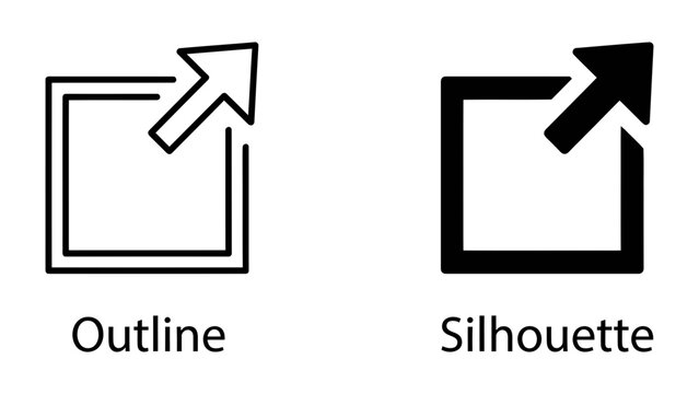 External Link Icons: Two variations of an external link icon, one as a clean outline and the other as a bold silhouette.