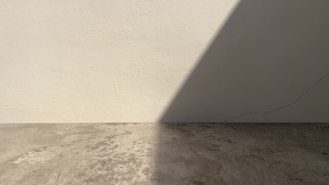 Abstract white wall with grey or gray cement table background for product presentation. Empty room with shadows . 3d room with copy space. Summer concert. backdrop. white wall. side view, front, close