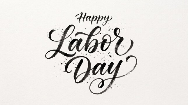Happy labor day calligraphy design with elegant black brush lettering on white background