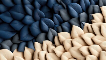 Obraz premium Overlapping petal-like shapes in shades of navy, grey, and cream