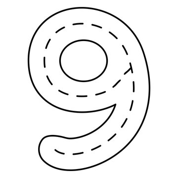 Number Tracing 0&ndash;10 clip art Preschool Educational 9 hand drawn black and white outline