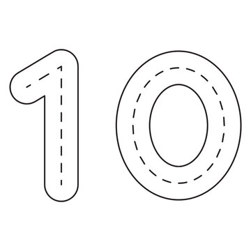 Number Tracing 0&ndash;10 clip art Preschool Educational 10 hand drawn black and white outline