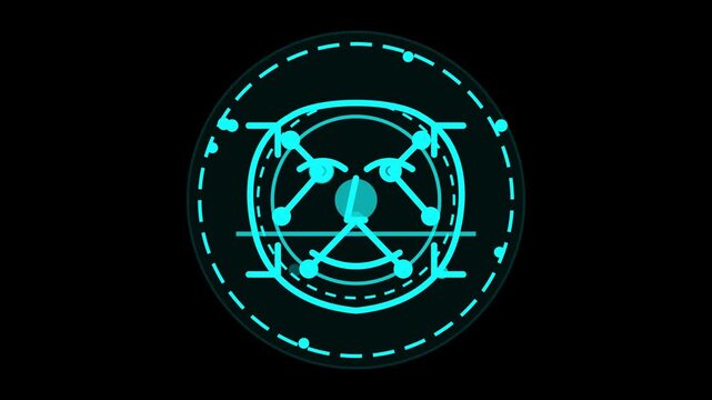 Glowing Cyan Futuristic HUD Radar Interface Circular Hologram Design Element Isolated on Dark Background Science Fiction Technology Target System
