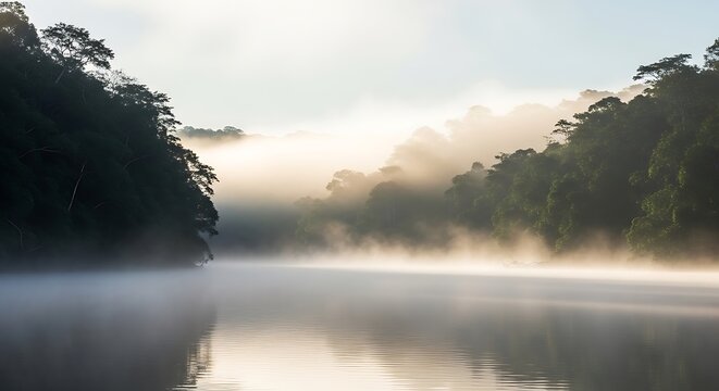 Jungle River Mist Early Morning Serene Waterway