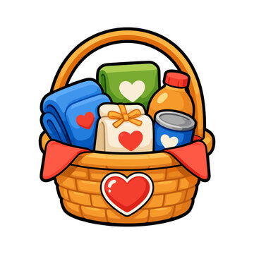 Charity care basket filled with gifts food and supplies for community donation and supportive giving