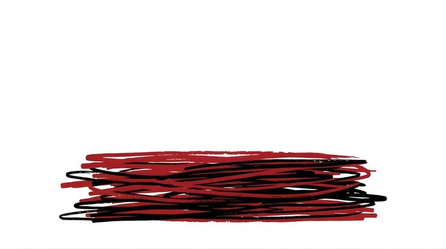 Abstract red and black messy scribbled lines on white background