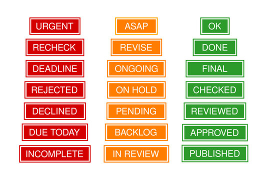 Work Status Stamp Collection with Approved, Rejected, Urgent, Deadline and Review Labels