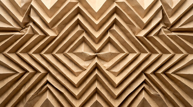 Folded paper pattern with geometric diamond shapes. textured brown kraft paper design