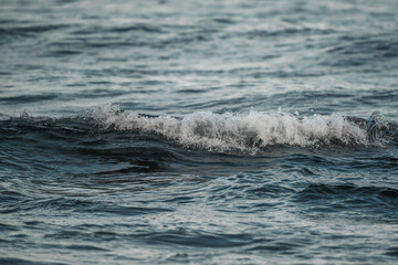 Fototapeta premium Close-up of choppy dark blue ocean waves with breaking white foam and textured water surface