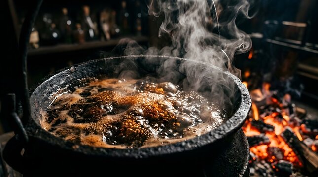 Sizzling Hot Frying Pan with Bubbling Oil and Food Bubbles