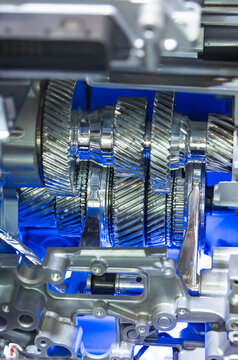 Metallic background of car automotive transmission gearbox