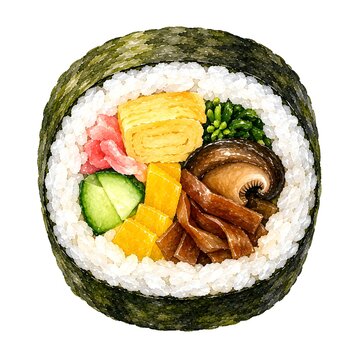 Authentic Japanese Futomaki Assorted Sushi Roll Watercolor Illustration
