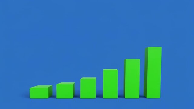 Green bar graph increasing in size against a blue background showing business growth concept