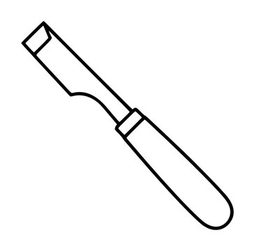 Sleek hand-drawn skiving knife vector icon, minimalist leather crafting tool outline illustration with ergonomic handle and sharp angled blade tip, monochrome line art for workshops