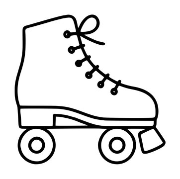 Minimalist hand-drawn roller skate vector icon outline illustration with laces wheels and toe stop, monochrome line art style for sports designs