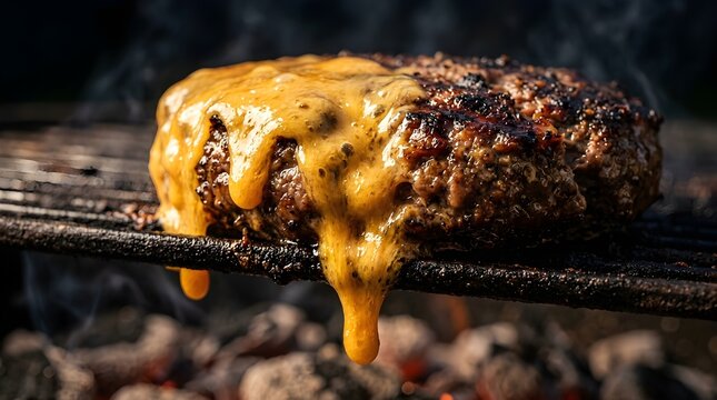 Juicy Grilled Cheeseburger with Melted Cheese and Crispy Bacon