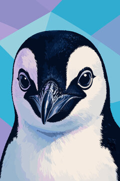 Penguin Portrait Vector Illustration Geometric Low Poly Ice Background Antarctica Wildlife Climate Change Global Warming Conservation Poster Winter Season