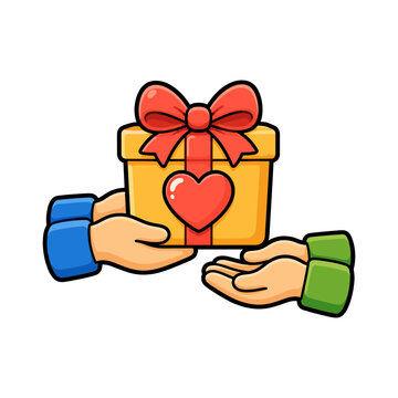 Hands presenting a heart gift box for charity giving love compassion and community support