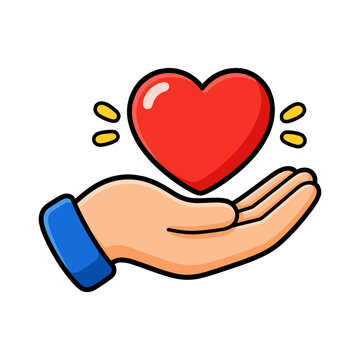 Helping hand holding a red heart symbol for charity giving compassion community support and emotional care