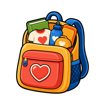 Donation backpack filled with gifts and supplies representing charity giving community aid and supportive care